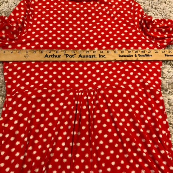 Boden Sz 18 V-Neck Midi Dress Red White Starburst A-Line 3/4 Bell Sleeve Flowy G - Picture 7 of 8